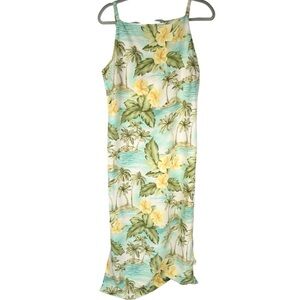 Tommy Bahama 100% Silk Tropical Floral Island Print Sleeveless Midi Dress Size 8